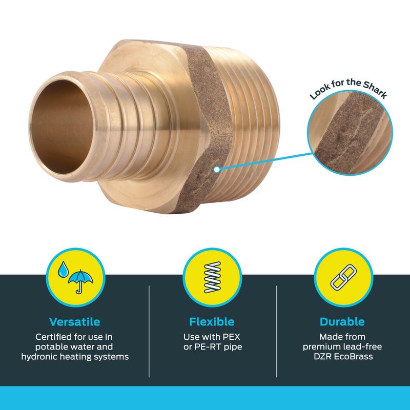 SharkBite 1 Inch Crimp MNPT Male Adapter, Brass Plumbing Fitting, PEX Pipe, Copper, UC140LFA - Image 3